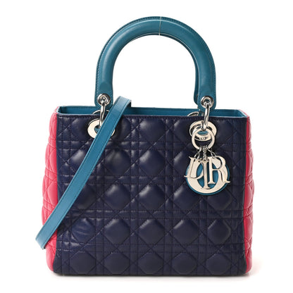Christian Dior Lambskin Cannage Medium Tri-Color Lady Dior Sapphire Fuchsia Turquoise