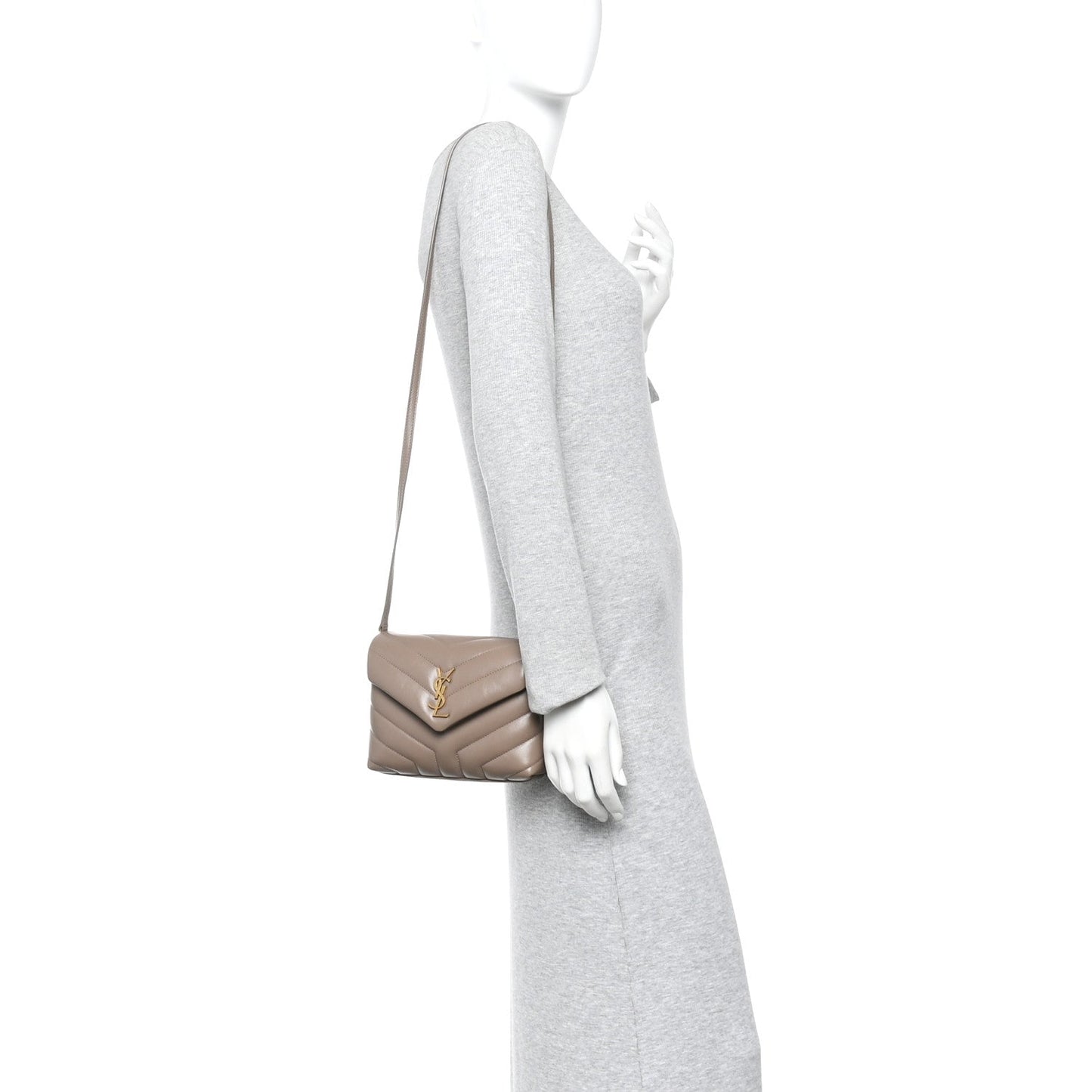 Saint Laurent Calfskin Y Quilted Monogram Toy Loulou Crossbody Bag Taupe