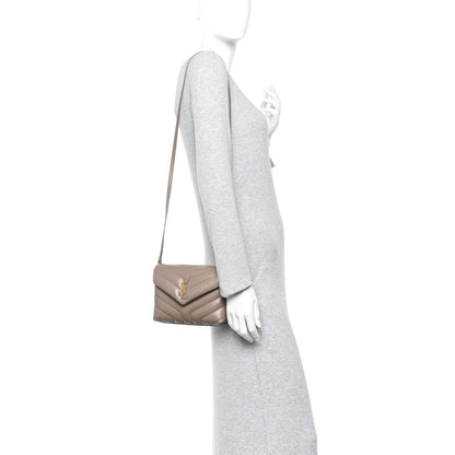 Saint Laurent Calfskin Y Quilted Monogram Toy Loulou Crossbody Bag Taupe