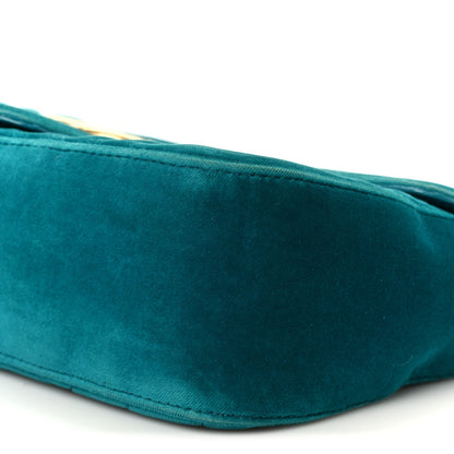 Gucci Velvet Matelasse Small GG Marmont Shoulder Bag Pavone Cyan