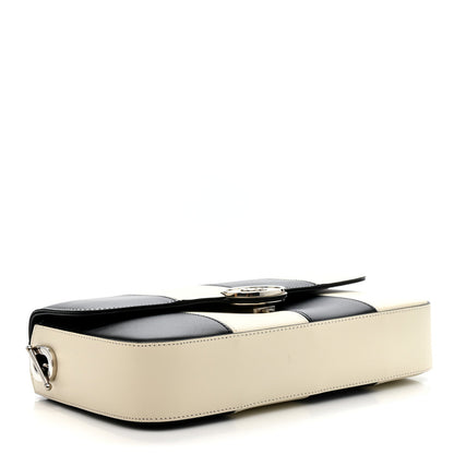 Gucci Senna Calfskin Lines Petite GG Top Handle Shoulder Bag Black Mystic White