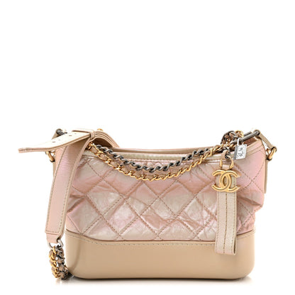 Chanel Iridescent Aged Calfskin Quilted Small Gabrielle Hobo Light Pink