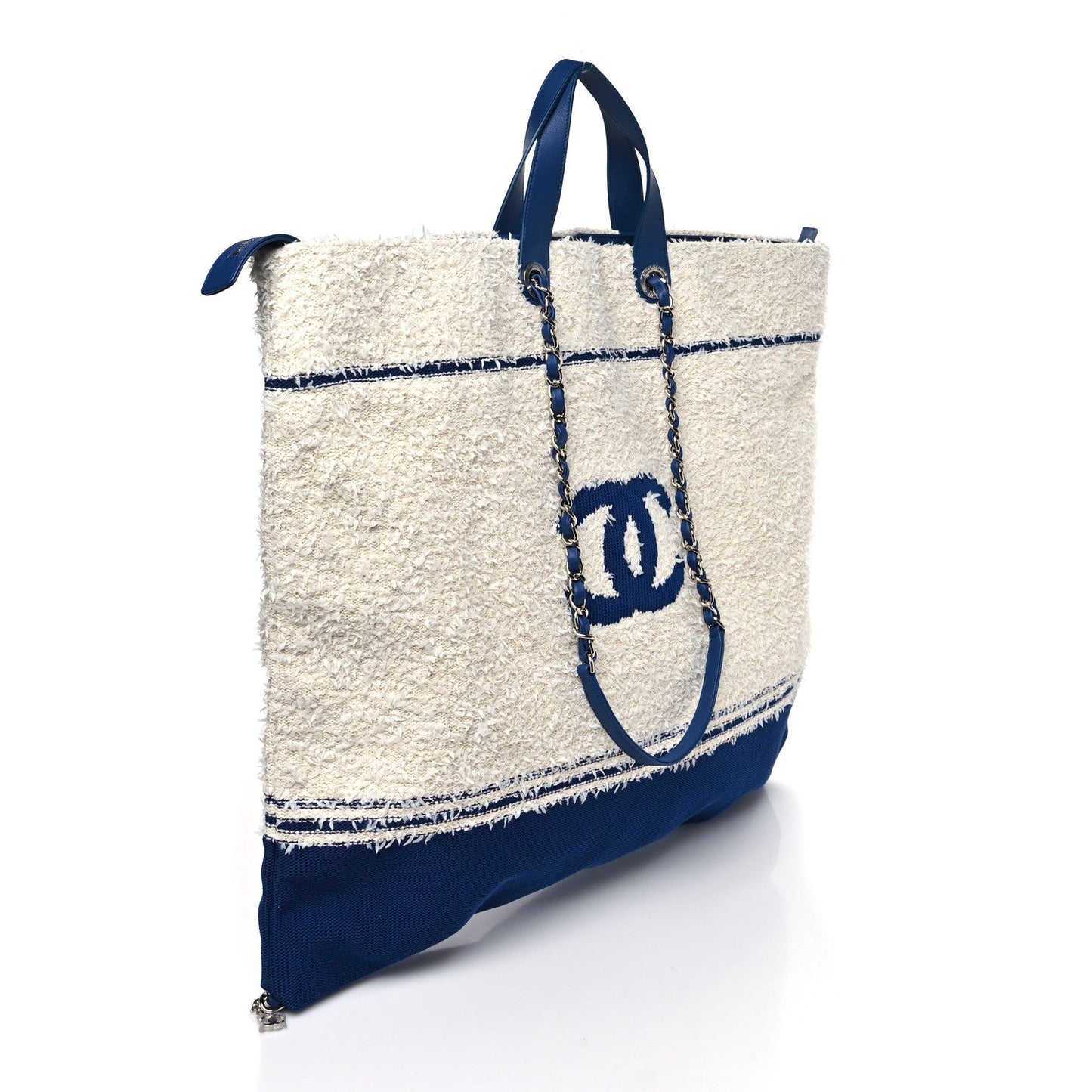 Chanel Mixed Fibers Lambskin Venise Biarritz Maxi Tote Blue White