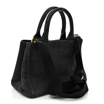 Prada Denim Small Logo Tote Black