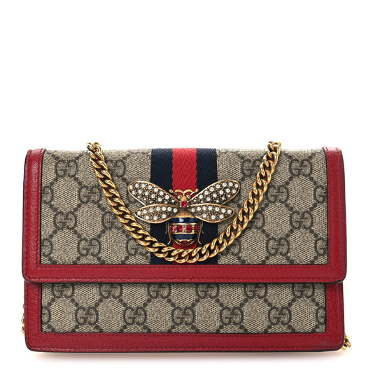 Gucci GG Supreme Monogram Web Queen Margaret Chain Wallet Red