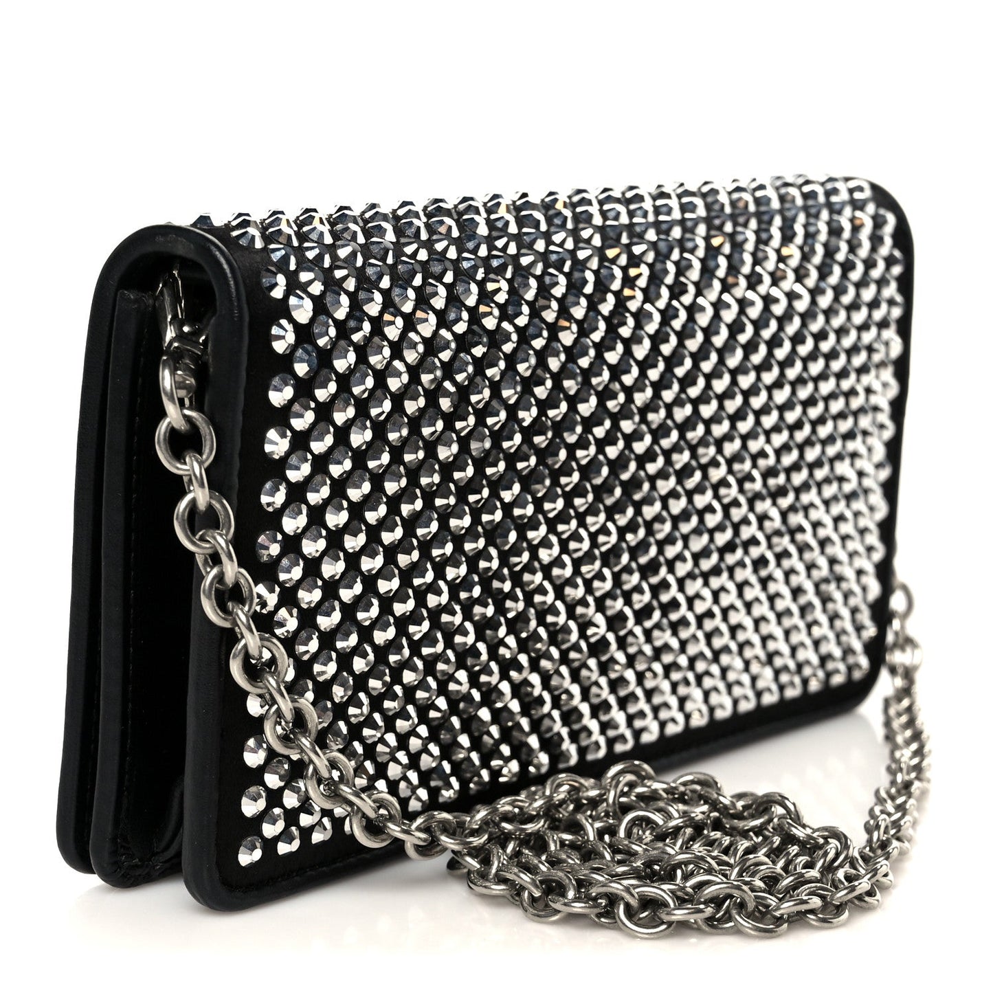 Prada Satin Crystal Metal Triangle Logo Mini Crossbody Bag Cristal