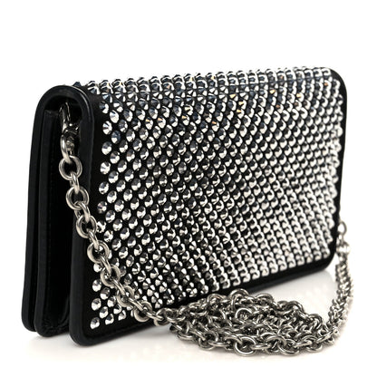 Prada Satin Crystal Metal Triangle Logo Mini Crossbody Bag Cristal