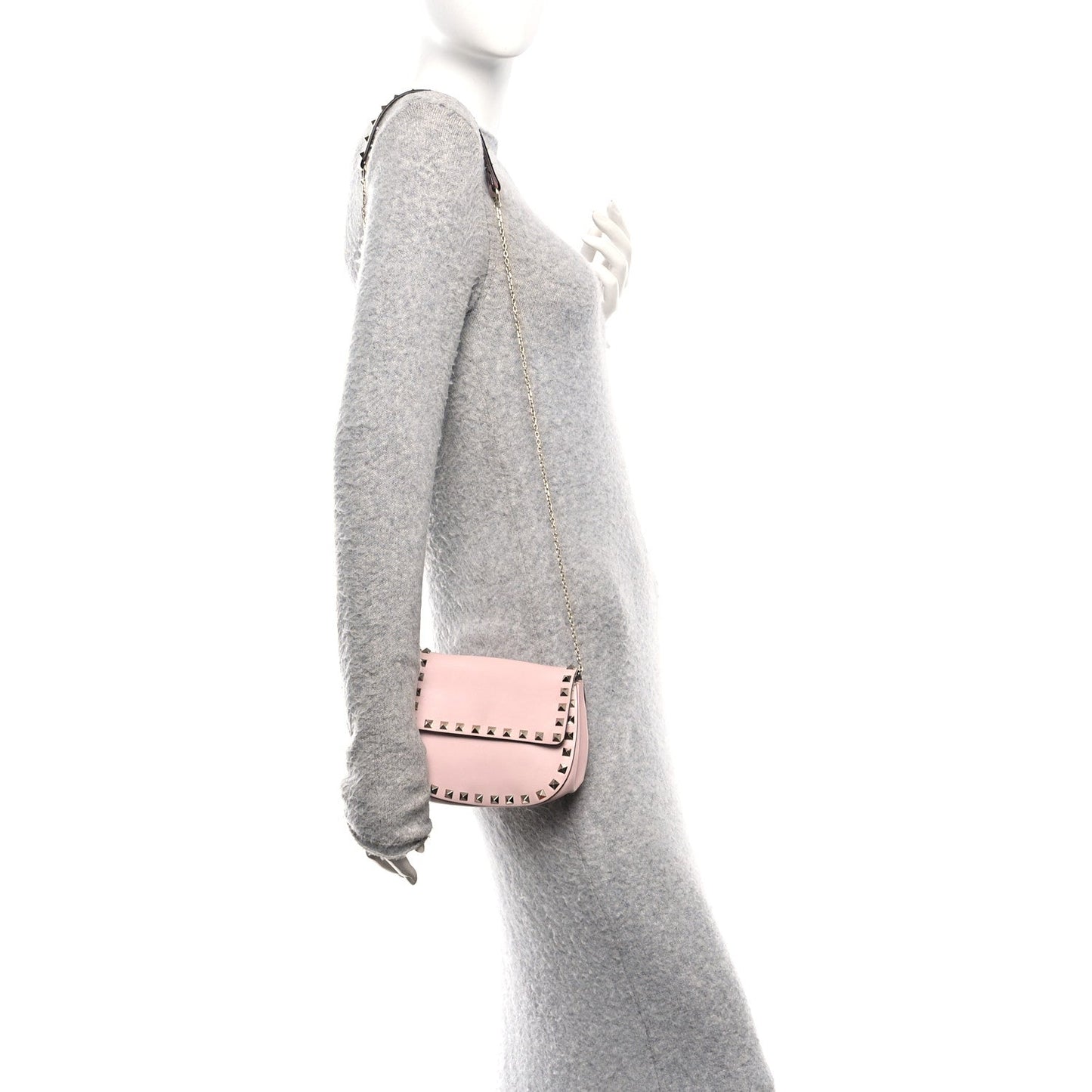 Valentino Garavani Vitello Rockstud Crossbody Saddle Bag Water Rose