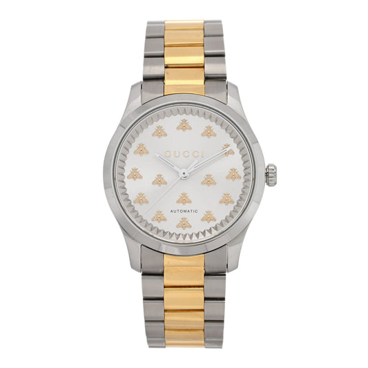 Gucci Stainless Steel 38mm G-Timeless Two Tone Bee Automatic Watch Silver