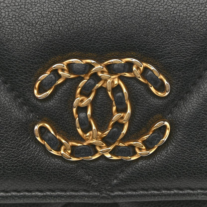 Chanel Shiny Goatskin Quilted Chanel 19 Flap Wallet Black