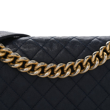 Chanel Metallic Caviar Quilted Medium Boy Flap Navy