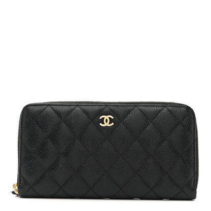 Chanel Caviar Quilted Large Gusset Zip Around Wallet Navy