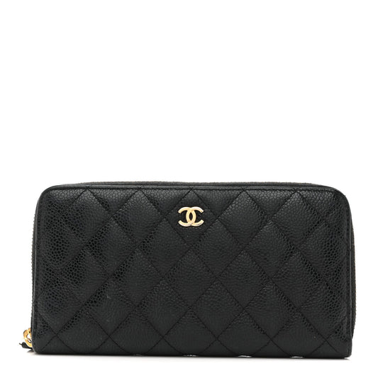 Chanel Caviar Quilted Large Gusset Zip Around Wallet Navy