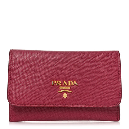 Prada Saffiano Metal Flap Card Holder Ibisco