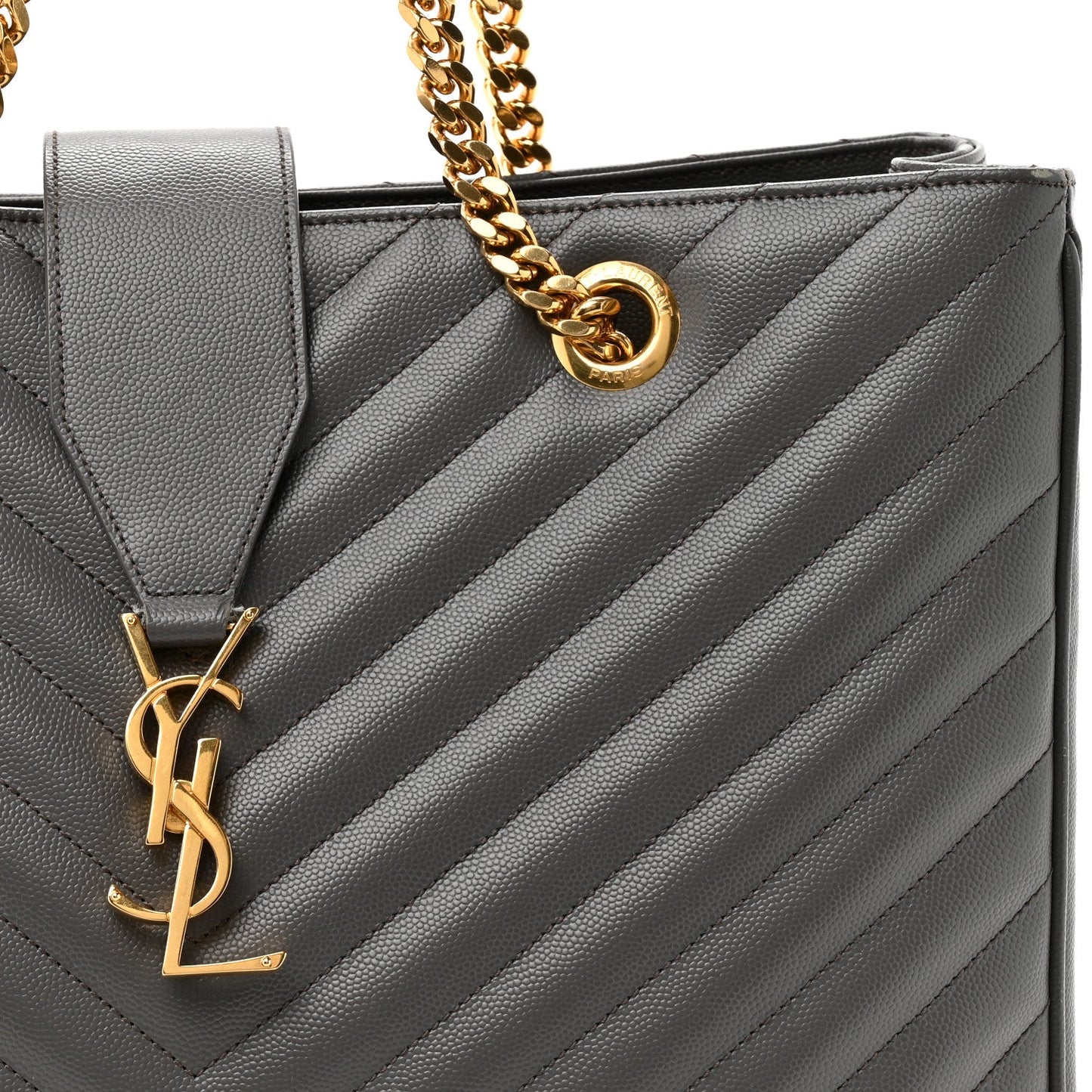 Saint Laurent Grain De Poudre Matelasse Chevron Monogram Shopping Bag Fog