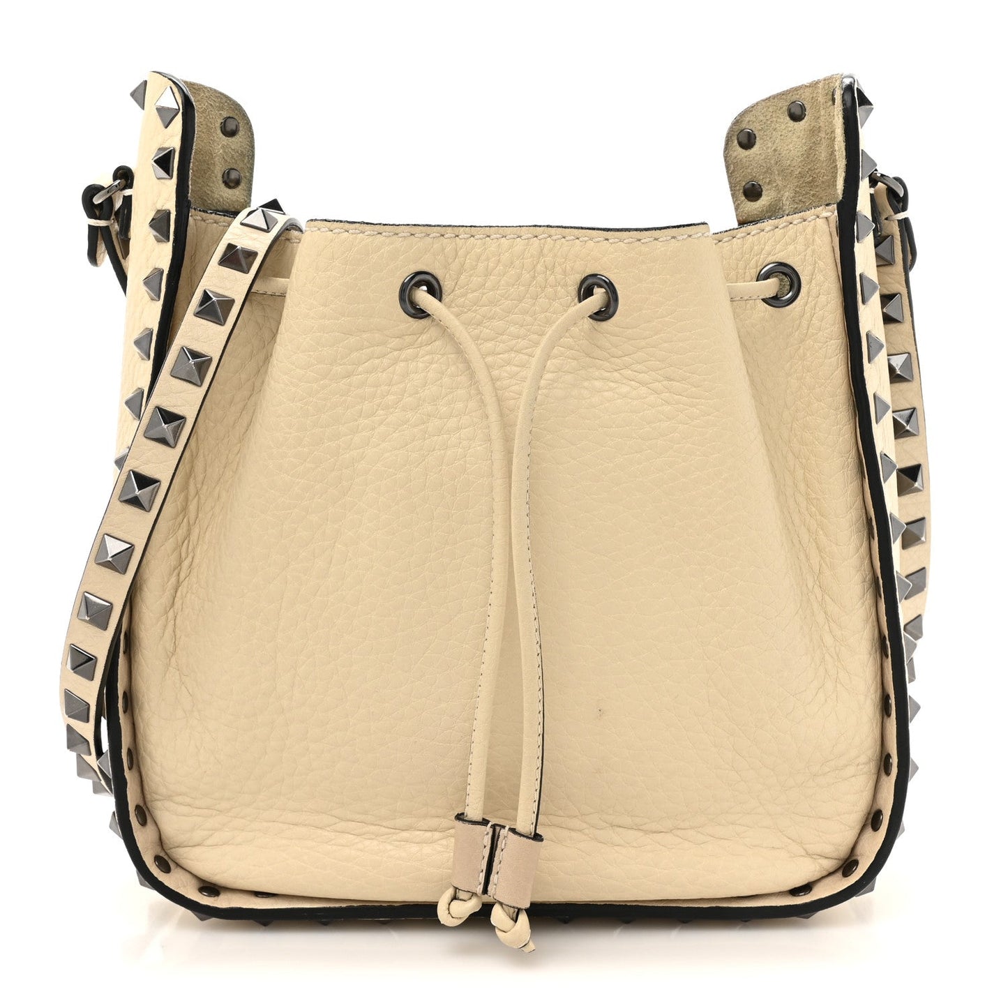 Valentino Garavani Grained Calfskin Rockstud Bucket Bag Ivory