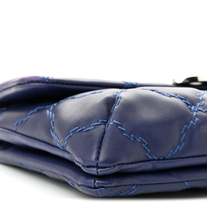 Chanel Calfskin Quilted Double Stitch Hamptons Clutch with Chain Blue