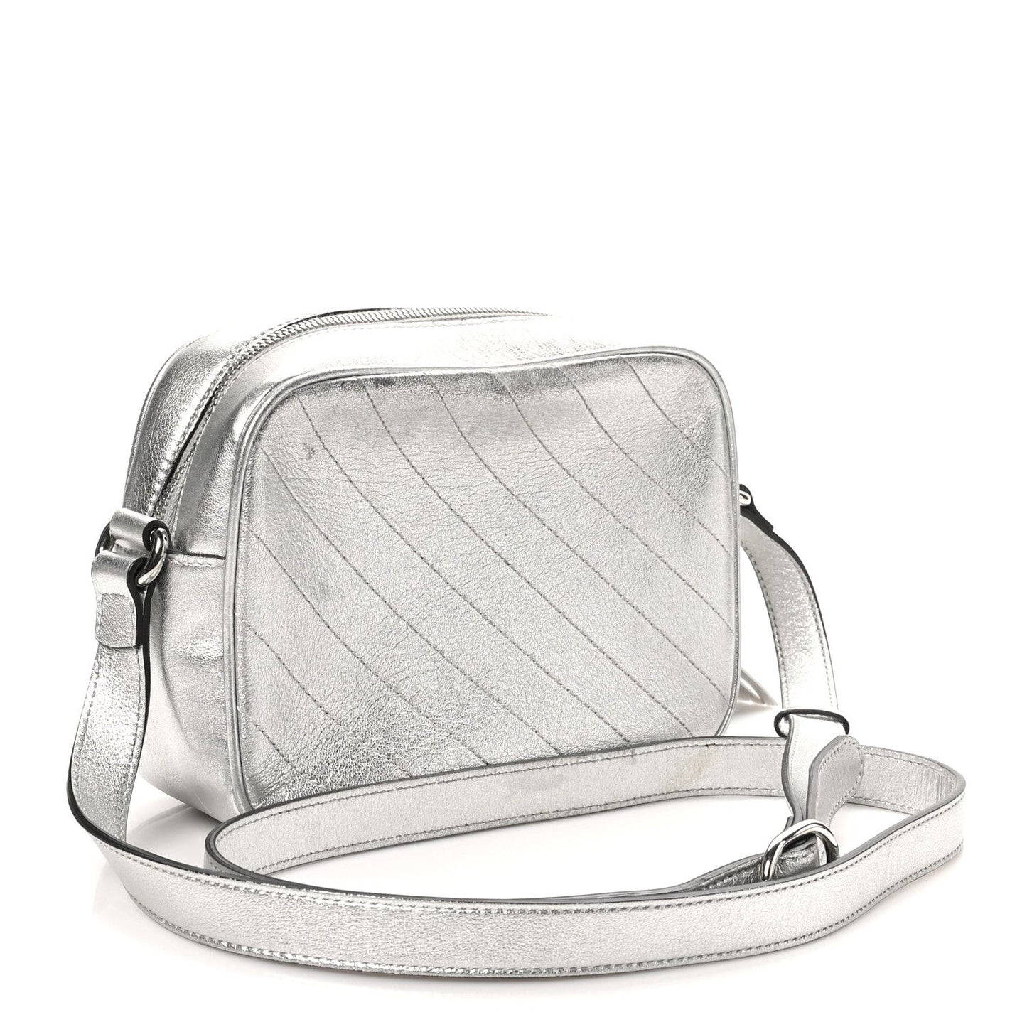 Gucci Metallic Sakai Be Green Calfskin Diagonal Stitched Small Blondie Shoulder Bag Silver