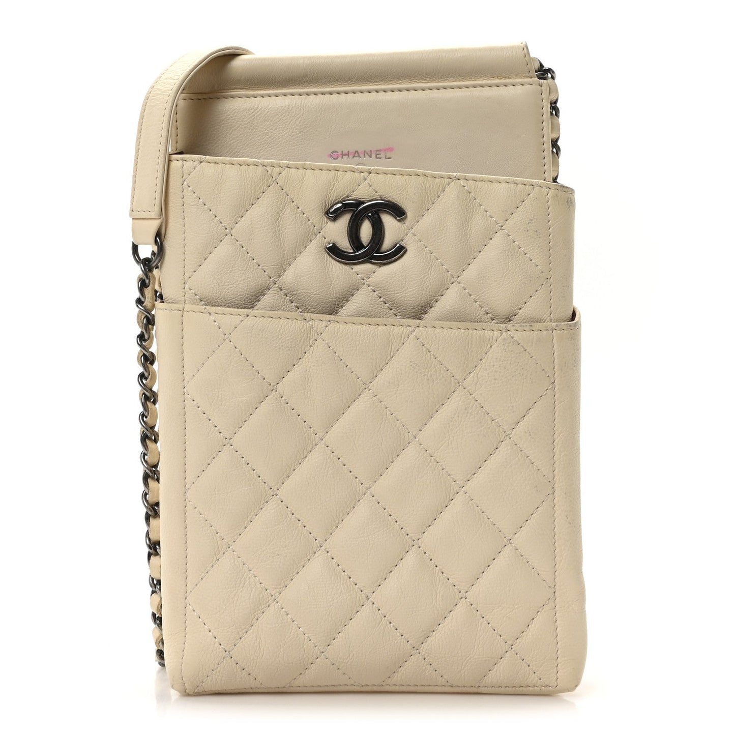 Chanel Calfskin Quilted CC Waiter Clutch With Chain White