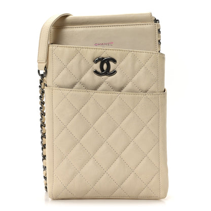 Chanel Calfskin Quilted CC Waiter Clutch With Chain White