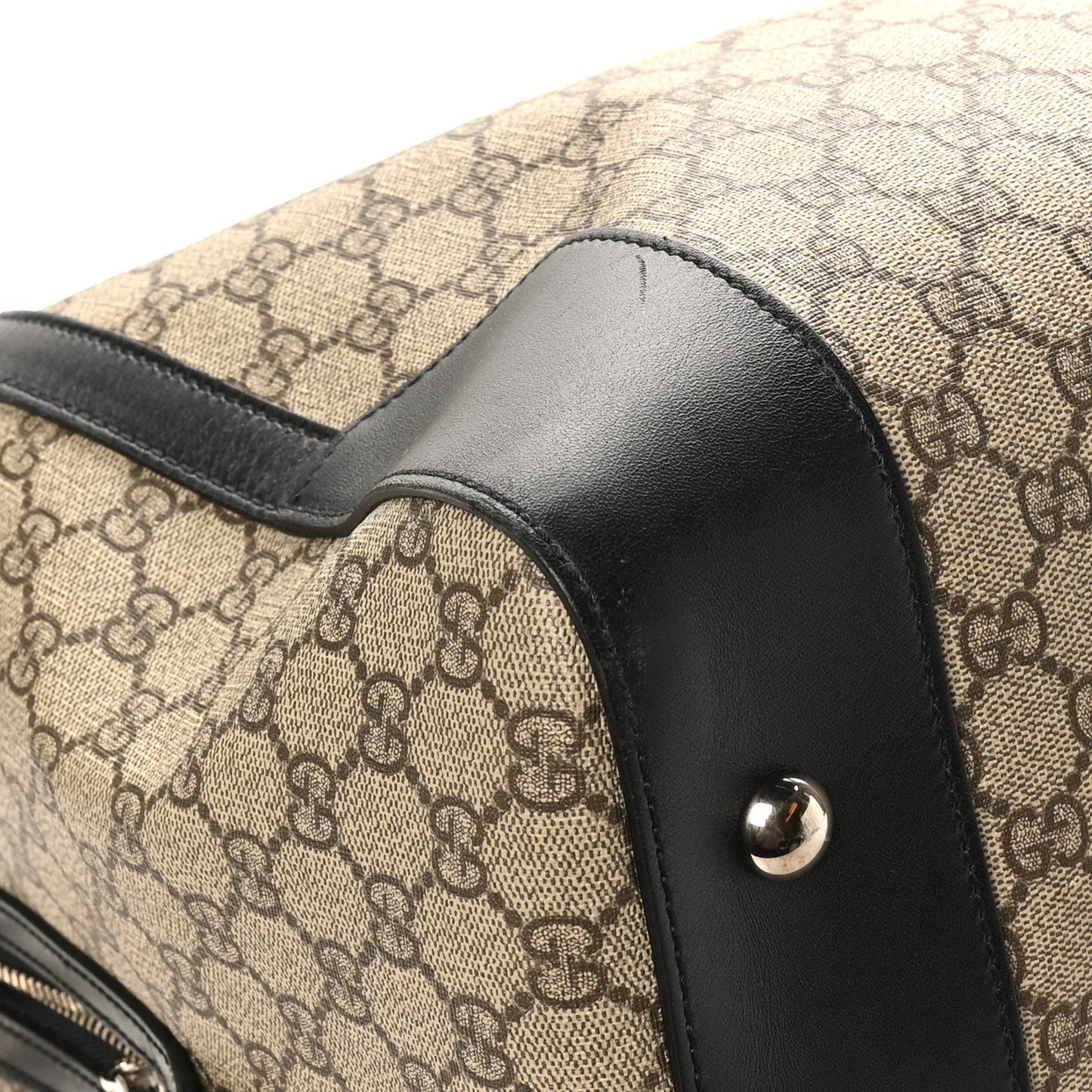 Gucci GG Supreme Monogram Selleria Calfskin Large Duffle Beige Ebony Black