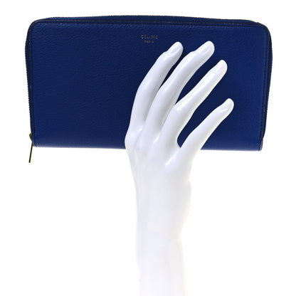 Celine Drummed Calfskin Large Zip Around Multifunction Wallet Indigo