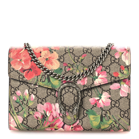 Gucci GG Supreme Monogram Blooms Mini Dionysus Chain Wallet Beige Multicolor Dry Rose