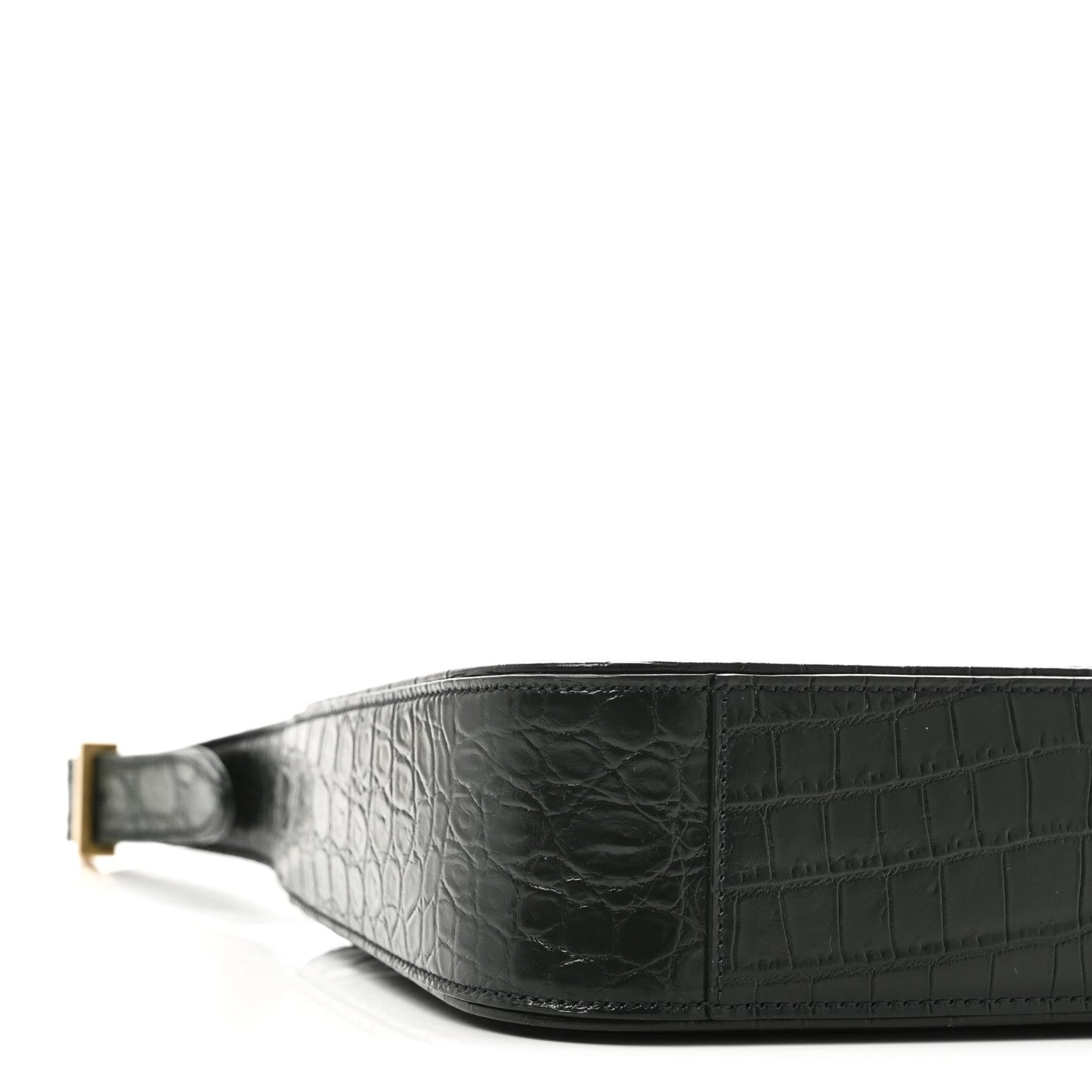 Saint Laurent Calfskin Crocodile Embossed Le 5 A 7 Hobo Dark Green Bottle