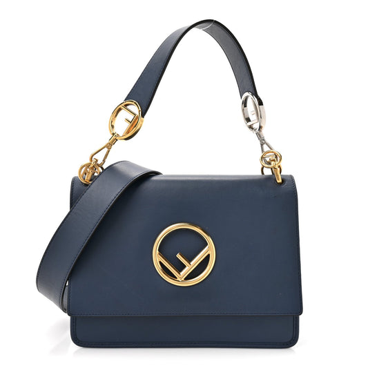 Fendi Vitello Century Opaco F is Fendi Kan I Shoulder Bag Blu Scuro