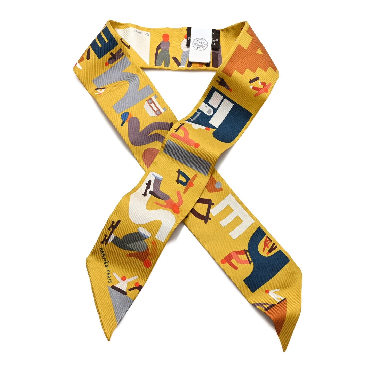 Hermes Silk Figures Libres Twilly Miel Marron Gris