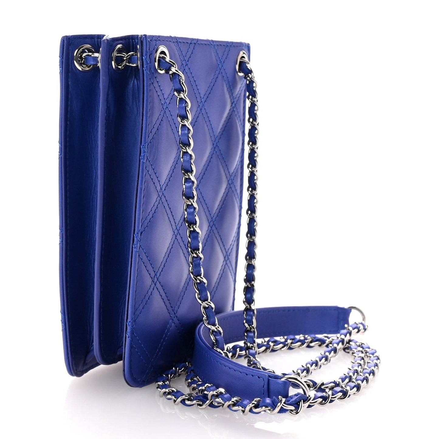 Chanel Calfskin Quilted Crossbody CC Phone Holder Dark Blue