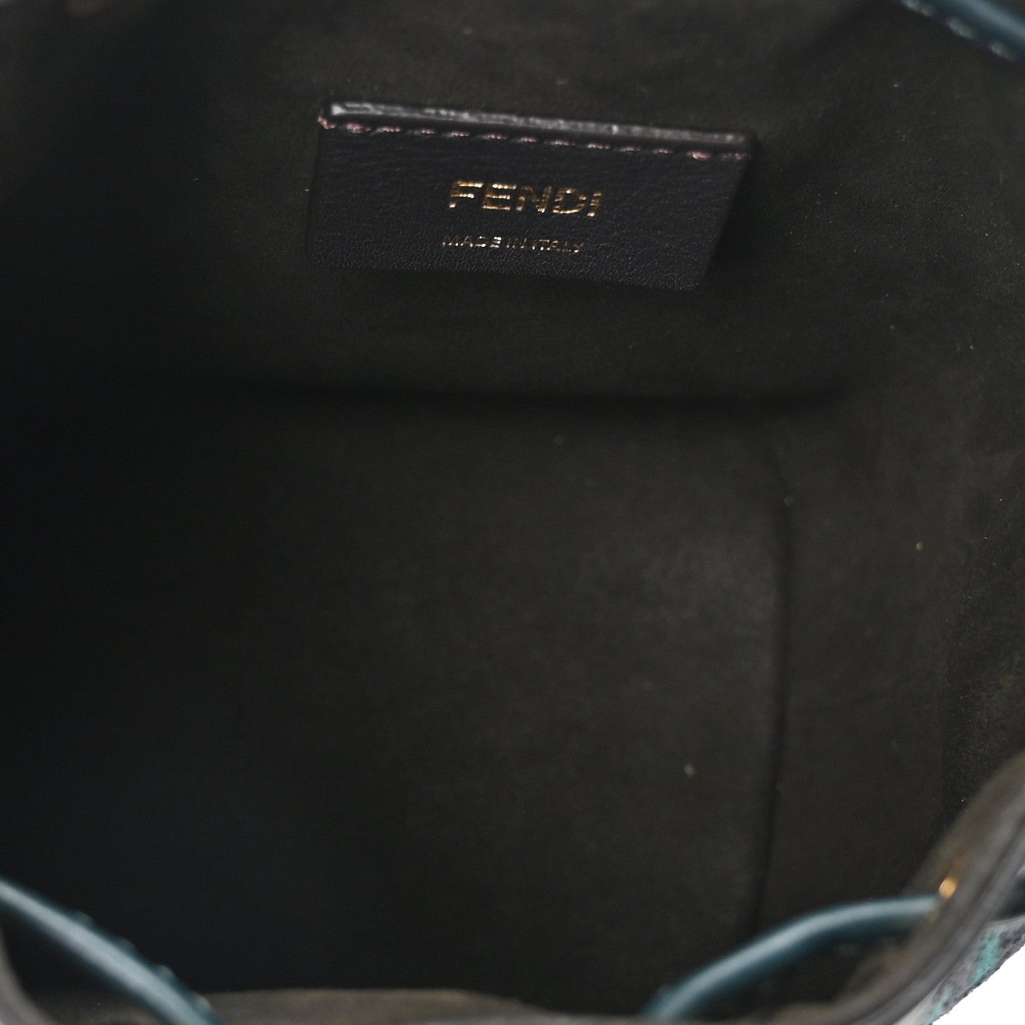 Fendi Chenille Vitello F is Fendi Micro FF Mini Mon Tresor Bucket Bag Verde Inglese