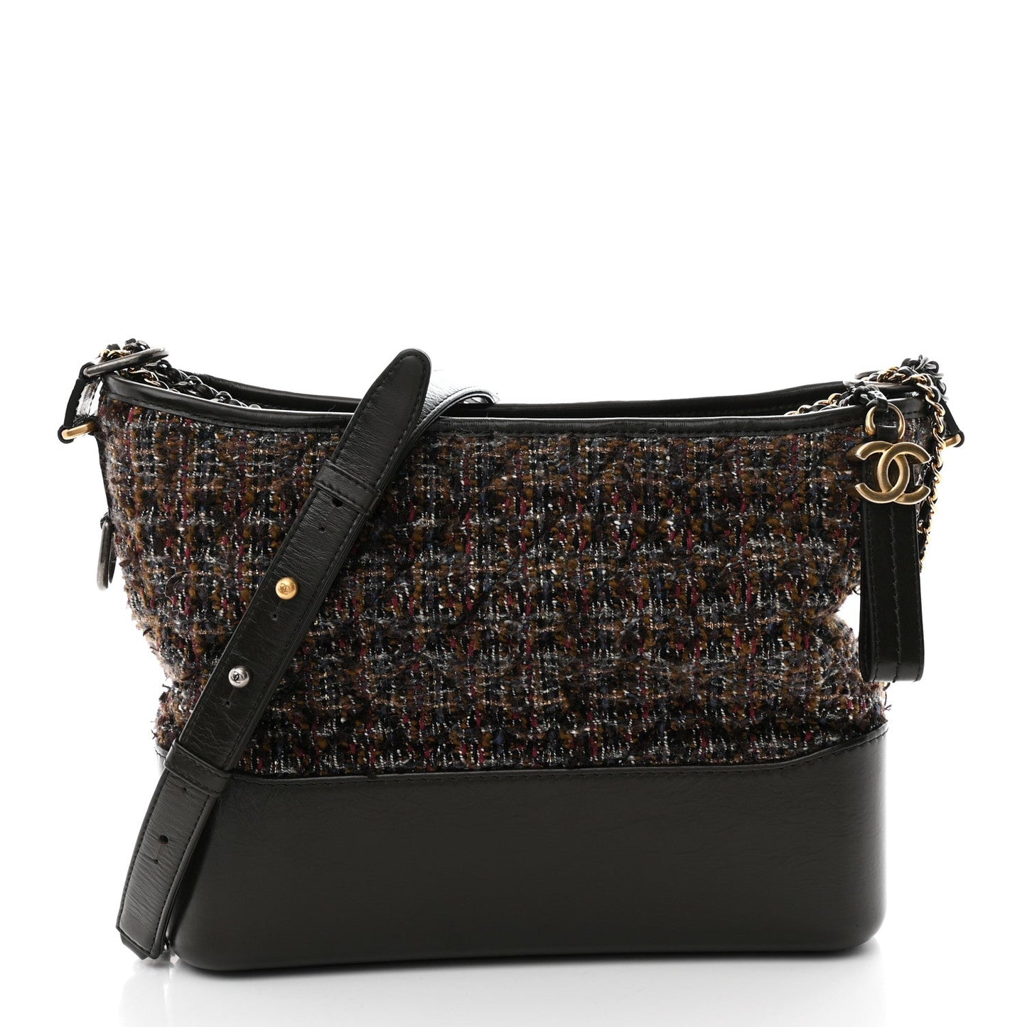 Chanel Tweed Calfskin Medium Gabrielle Hobo Brown