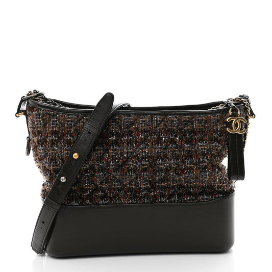 Chanel Tweed Calfskin Medium Gabrielle Hobo Brown
