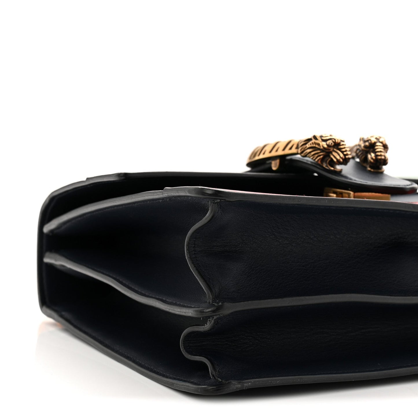 Gucci Moon Calfskin Web Medium Dionysus Bamboo Top Handle Bag Black Bright Evergreen Hibiscus Red