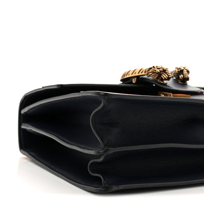 Gucci Moon Calfskin Web Medium Dionysus Bamboo Top Handle Bag Black Bright Evergreen Hibiscus Red