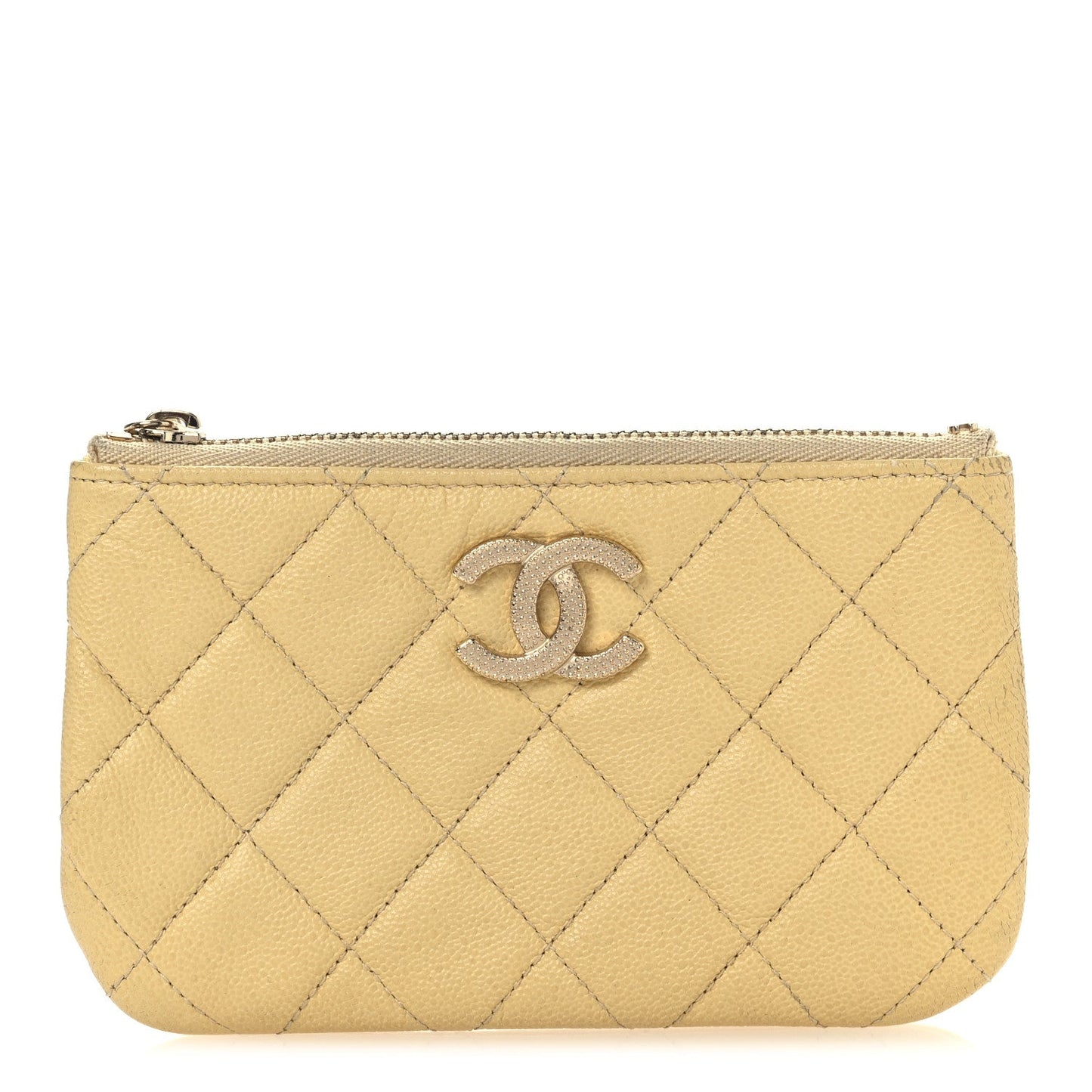 Chanel Caviar Quilted Studded CC Small Pouch Yellow