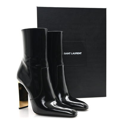 Saint Laurent Patent Marilyn Ankle Zip Boot 38 Black Gold