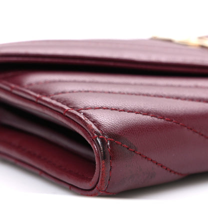Saint Laurent Calfskin Matelasse Chevron Monogram Flap Wallet Dark Bordeaux