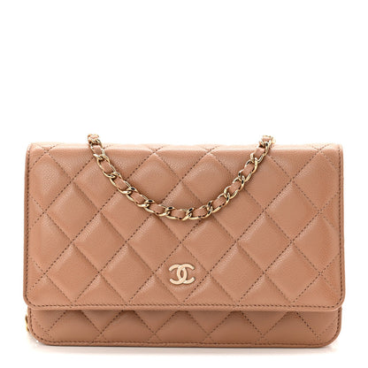 Chanel Caviar Quilted Wallet on Chain WOC Dark Beige