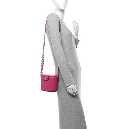Chanel Lambskin Resin Elegant Chain Vanity Case Dark Pink