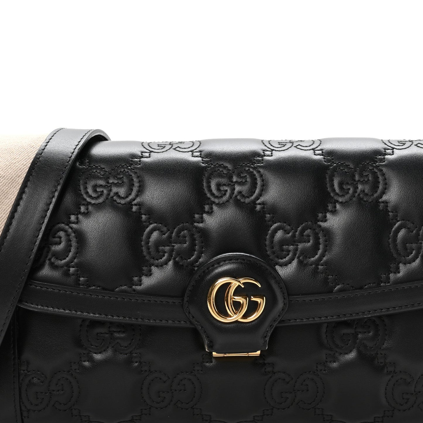 Gucci Calfskin GG Matelasse Small Flap Shoulder Bag Black Natural