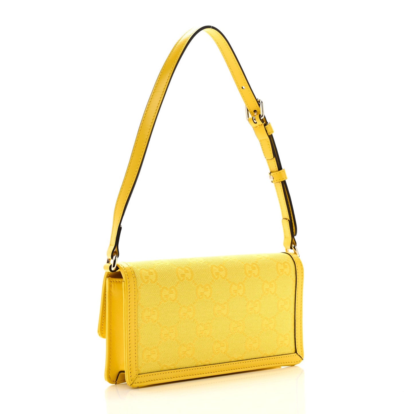 Gucci GG Monogram Textured Dollar Calfskin Mini Luce Shoulder Bag Yellow