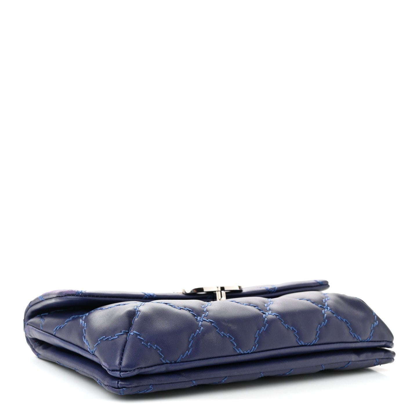 Chanel Calfskin Quilted Double Stitch Hamptons Clutch with Chain Blue