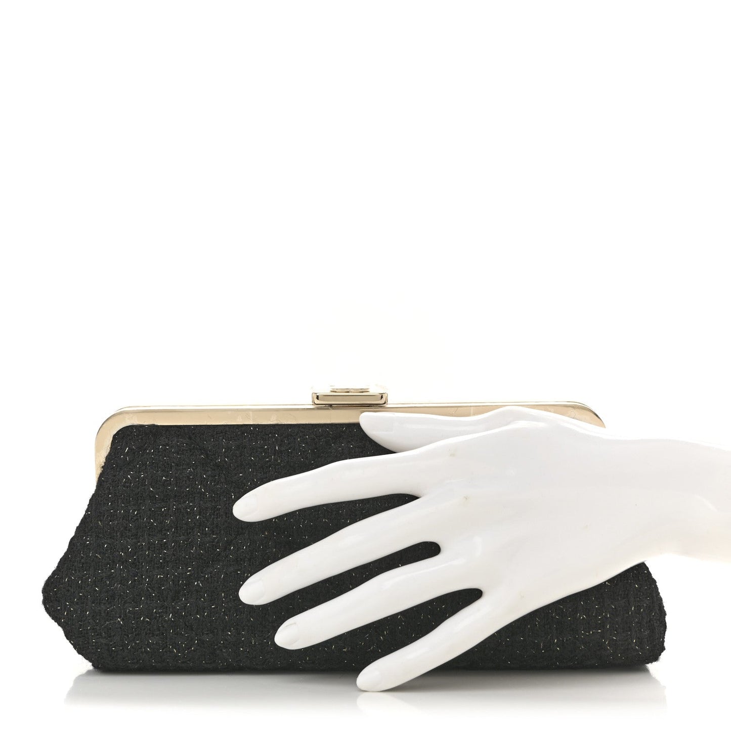 Chanel Tweed Quilted Kiss Lock Clutch Black