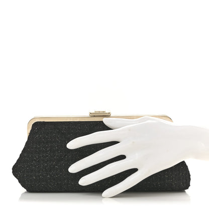 Chanel Tweed Quilted Kiss Lock Clutch Black