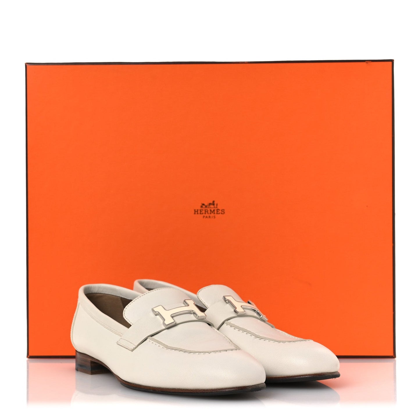 Hermes Calfskin Womens Paris Loafers 37 White