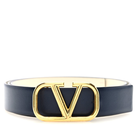 Valentino Garavani Calfskin VLogo Reversible Belt 100 40 Navy White
