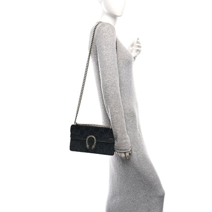Gucci Velvet Skipper Crystal GG Monogram Small Dionysus Shoulder Bag Black Black Diamond