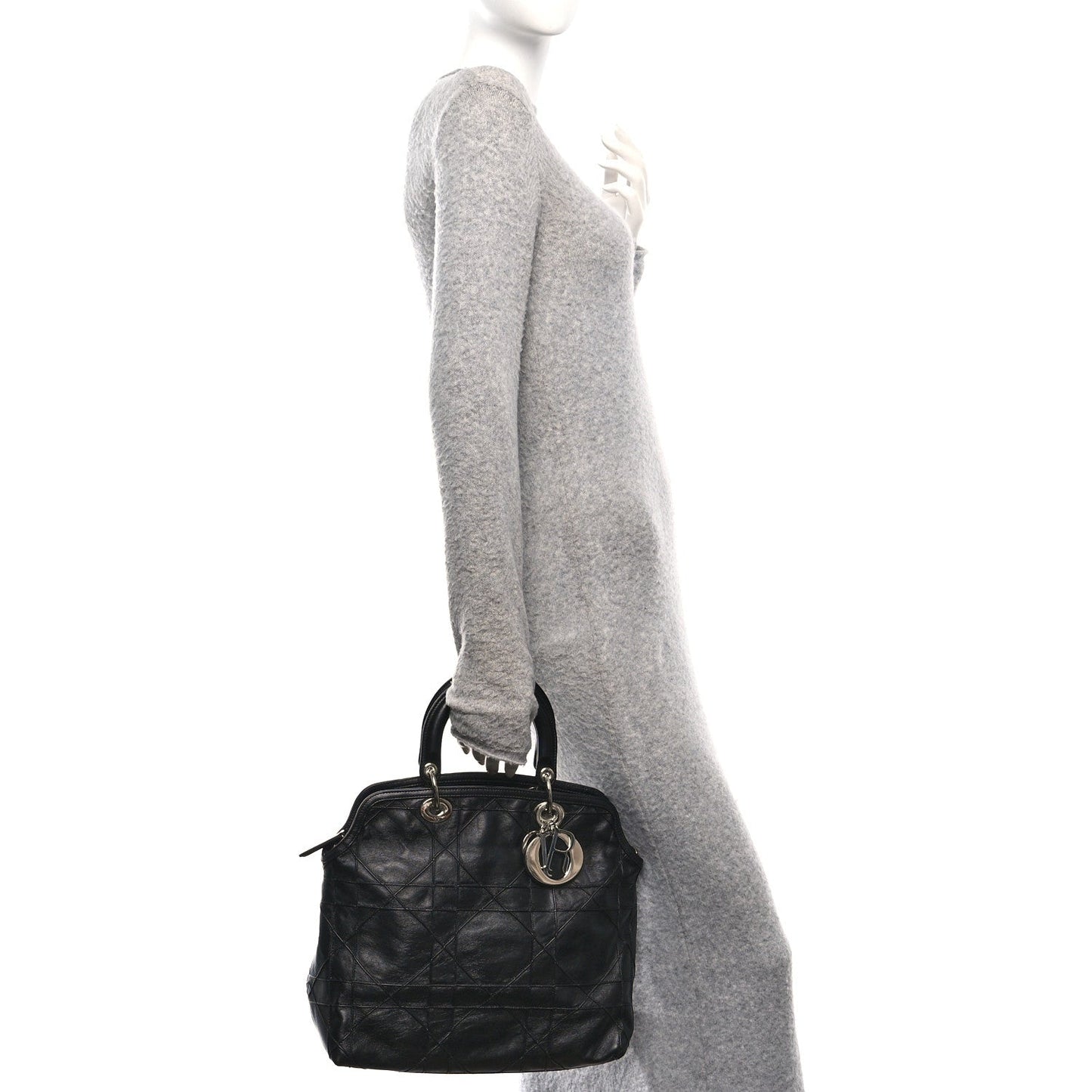 Christian Dior Lambskin Cannage Medium Granville Tote Black